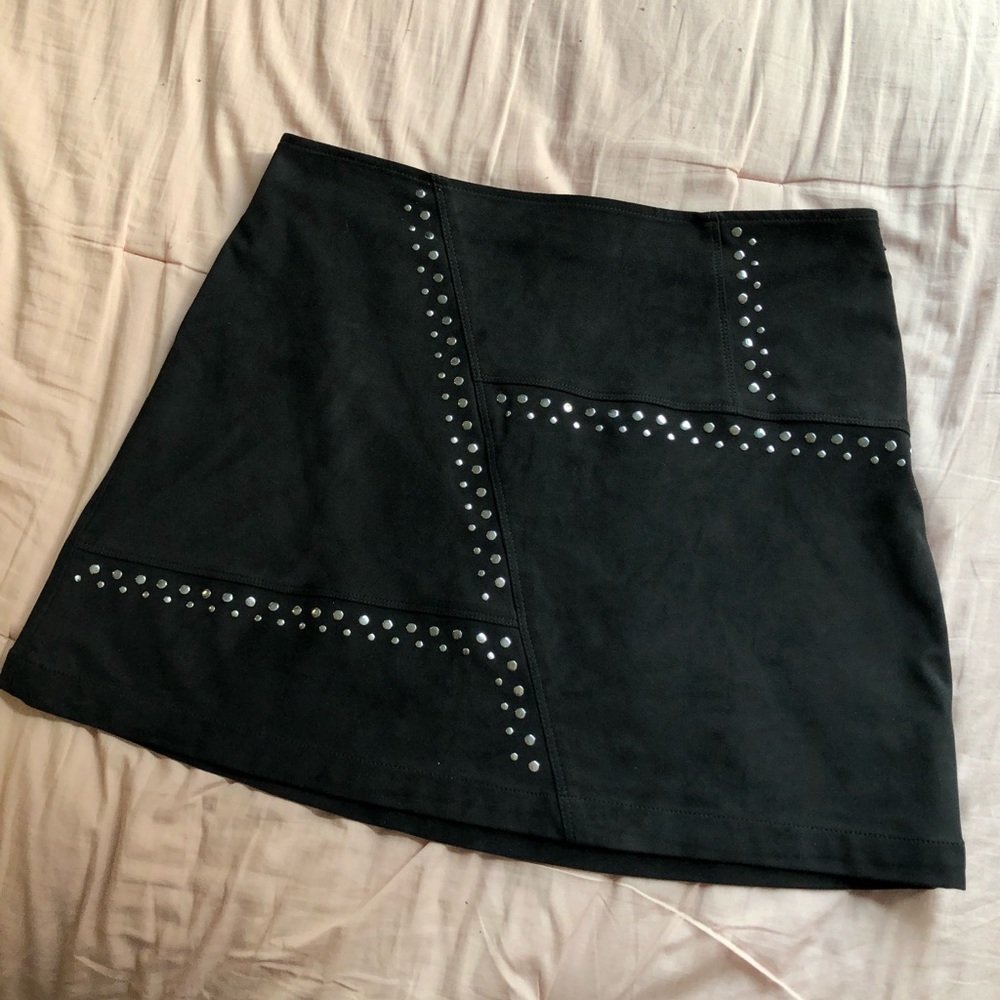Black Suede Skirt with Embellishments